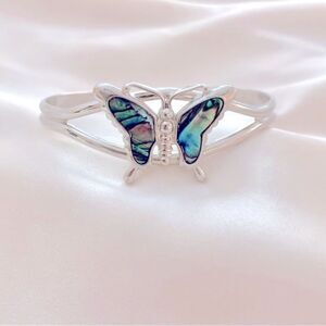 Abalone Silver Tone Butterfly Cuff Bracelet